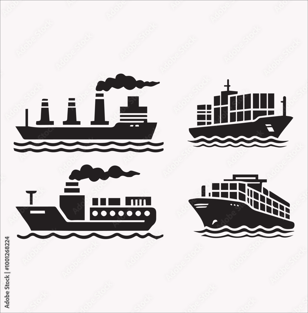 Naklejka premium Ship and marine boat vector silhouette on a white background