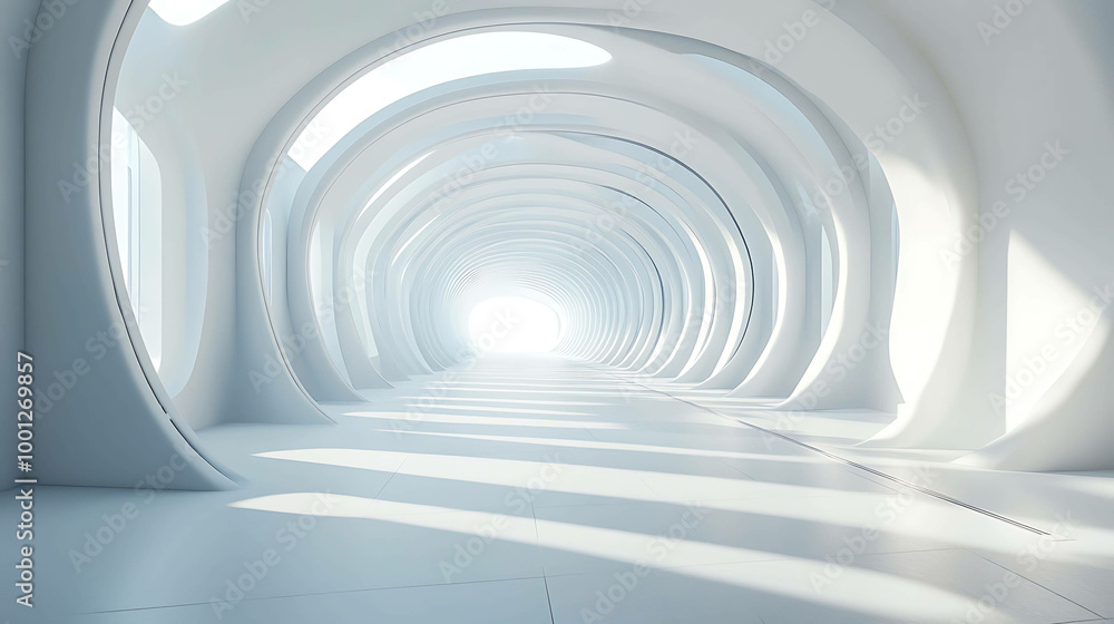 Abstract futuristic white corridor with glowing light at the end. Abstract futuristic white corridor with glowing light at the end.
