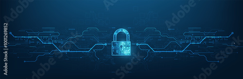 Padlock With Keyhole icon in. personal data security Illustrates cyber data or information privacy idea. blue color abstract hi speed internet technology.	