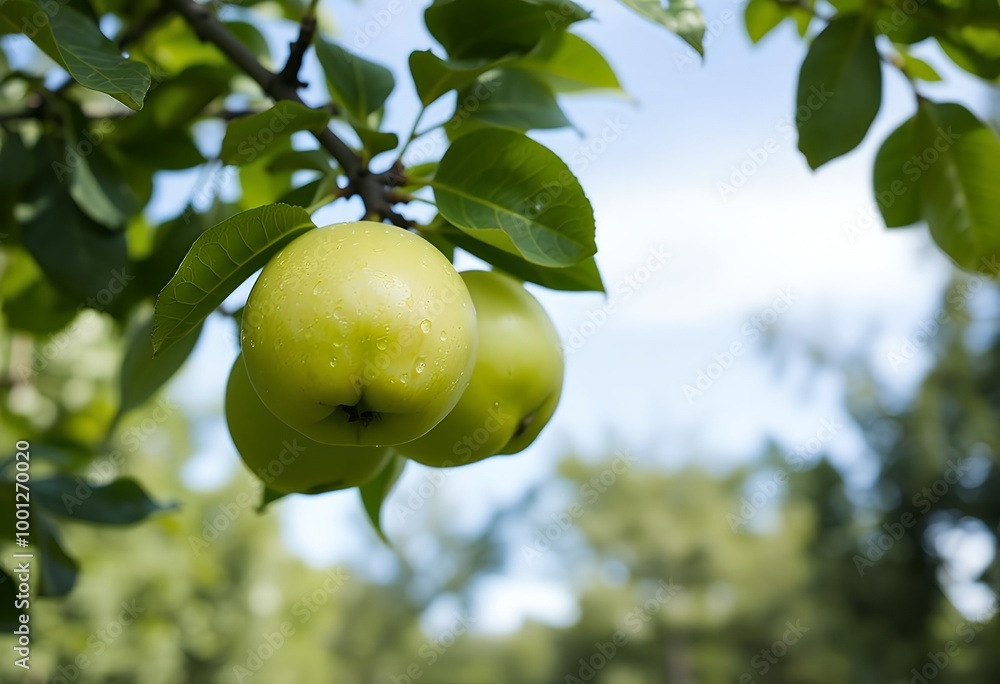 Green Apples Hanging From a Tree Branch Green Apples Hanging From a Tree Branch