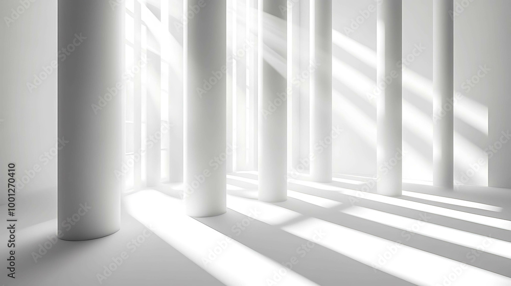 Fototapeta premium Abstract image of white columns with light streaming through windows.