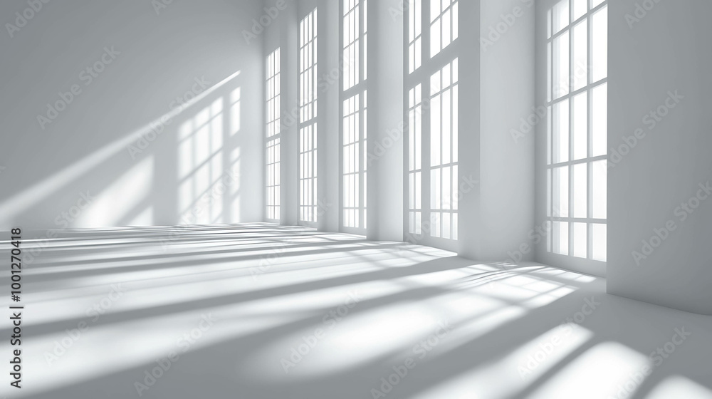 Bright, white room with large windows. Bright, white room with large windows.
