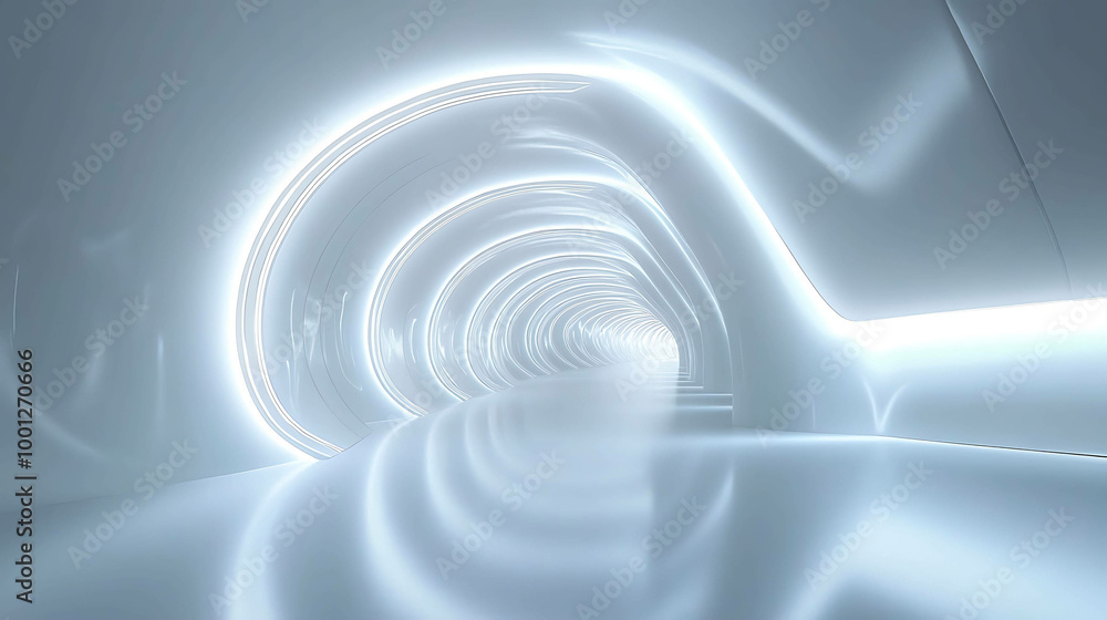 A futuristic tunnel with glowing white lights. A futuristic tunnel with glowing white lights.