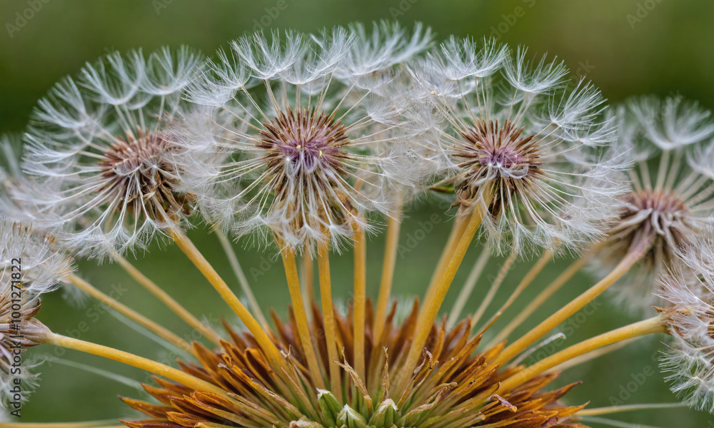 A cluster of dandelions with white seeds ready to disperse, a beautiful sight in nature A cluster of dandelions with white seeds ready to disperse, a beautiful sight in nature