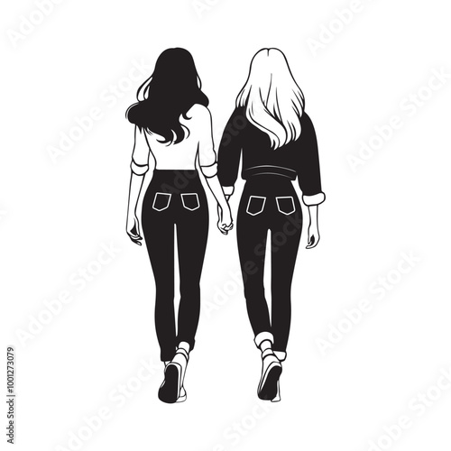 best friend walking together Vector illustration