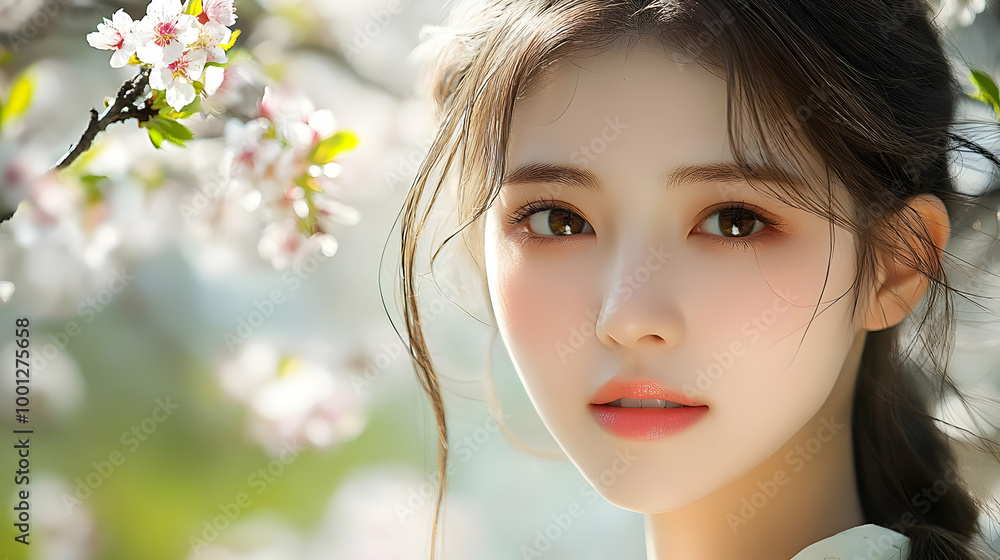 Beautiful Woman Posing with Flowers in Spring Beautiful Woman Posing with Flowers in Spring