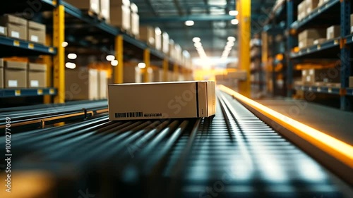 Wallpaper Mural A close-up of a conveyor belt system efficiently transporting boxes through a warehouse Torontodigital.ca