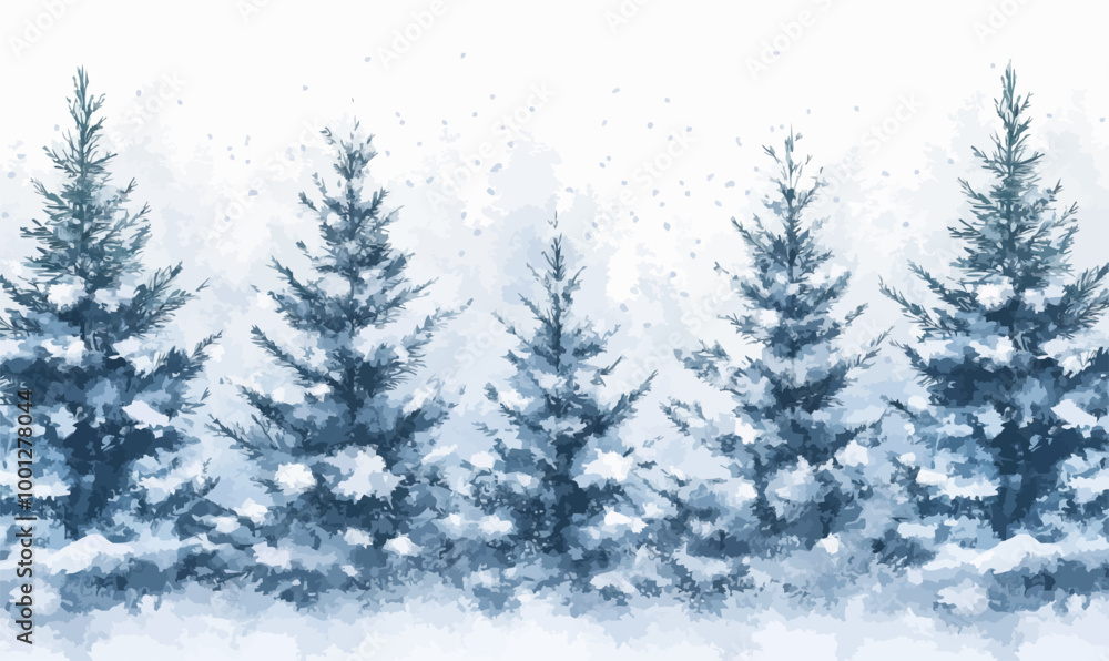 Soft, watercolor snow-covered pine trees with delicate, translucent branches. Vector illustration. Soft, watercolor snow-covered pine trees with delicate, translucent branches. Vector illustration.