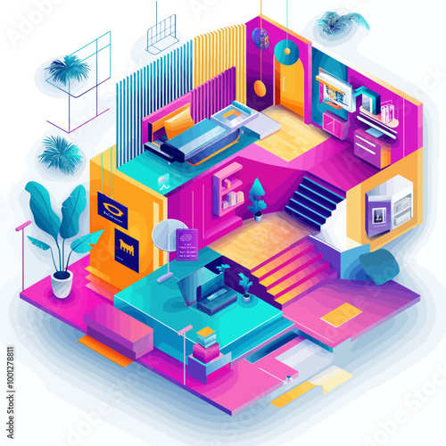 Isometric AR Shopping Experience Vector Illustration
