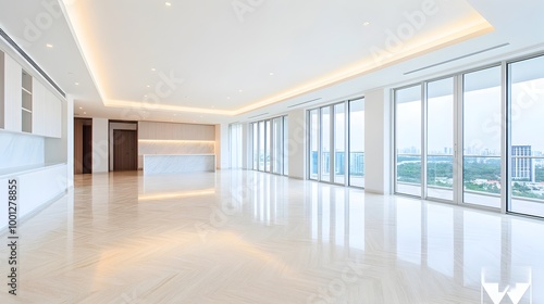 Spacious and Bright Modern Office Interior with Panoramic City View