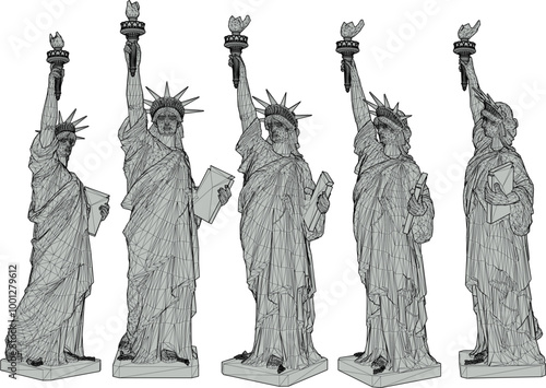 Vector sketch illustration of silhouette design of famous statue in America as a symbol of freedom