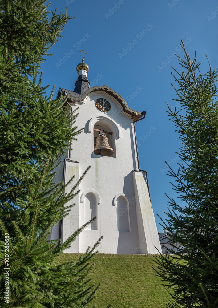 Bell tower in the Holy Dormition Monastery in Krasnoyarsk Bell tower in the Holy Dormition Monastery in Krasnoyarsk