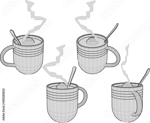 Vector sketch illustration of silhouette design of hot coffee creamer drink with steaming smoke