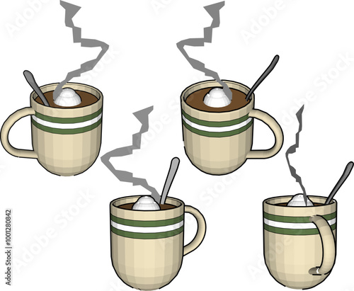 Vector sketch illustration of silhouette design of hot coffee creamer drink with steaming smoke