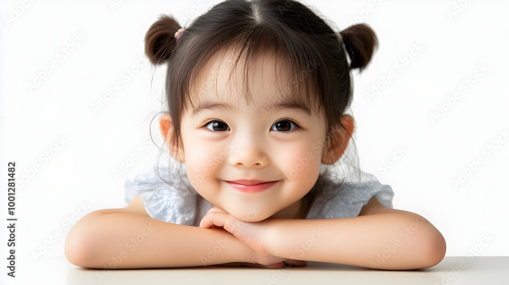Adorable smiling young Asian girl with joyful expression on white background Adorable smiling young Asian girl with joyful expression on white background