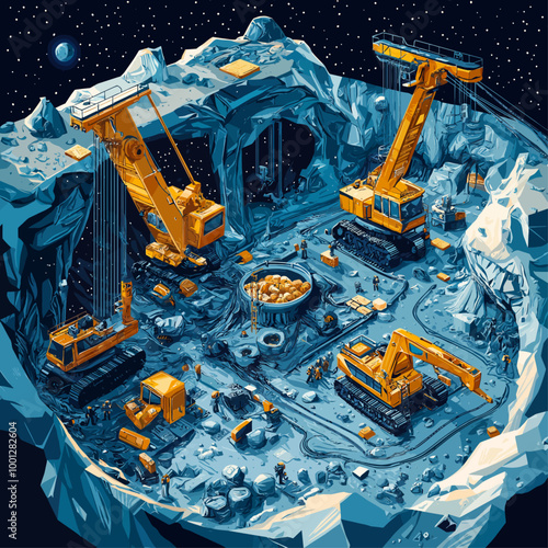 Asteroid Mining Isometric Illustration