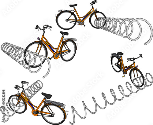 Vector sketch illustration of silhouette design of special bicycle parking place with safety in park area and public place