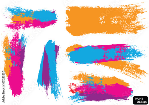 Abstract vector paint color splash background isolated with textured strokes in blue,purple, red,pink, and yellow splatter brush. illustration vector design background