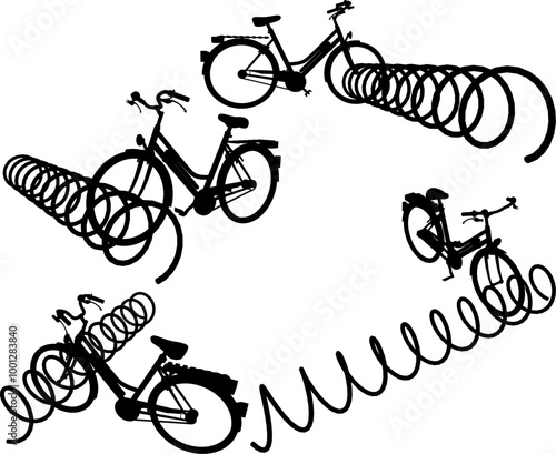 Vector sketch illustration of silhouette design of special bicycle parking place with safety in park area and public place