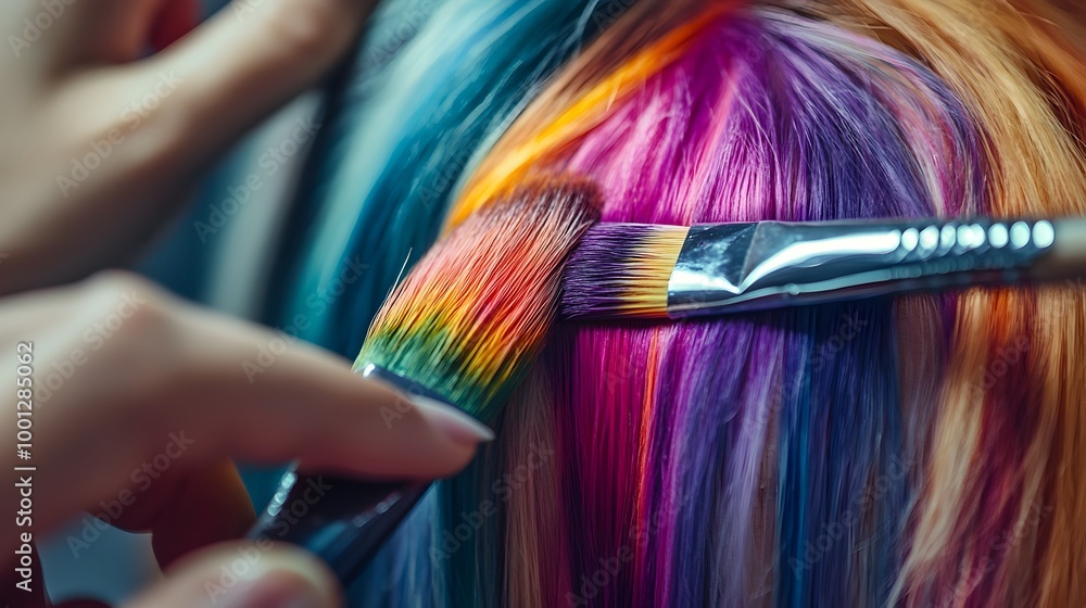 Fototapeta premium Colorful Hair Dye Transformation with Vibrant Hairstyle in Salon