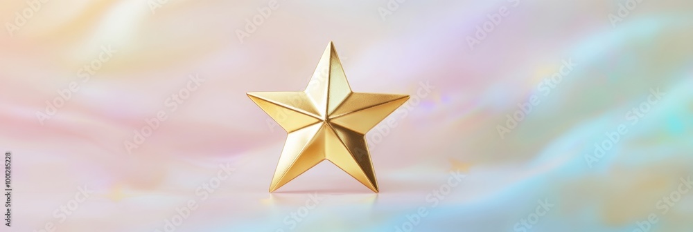 Fototapeta premium An elegant gold star icon set against a dreamy pastel background, creating a whimsical atmosphere for marketing promotions