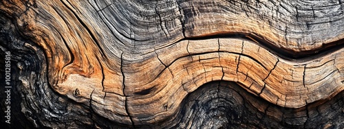 A close-up of an old wood with many visible lines and swirls, wavy resin sheets photo