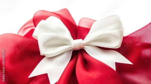 Classic red Valentine gift with a large white bow, isolated on a white background, symbolizing love and celebration.