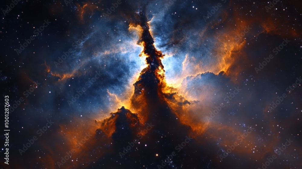 Fototapeta premium A stunning cosmic nebula showcasing vibrant colors and star formations in deep space.