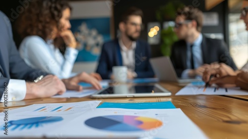 A group of professionals in a meeting, discussing ideas and strategies.