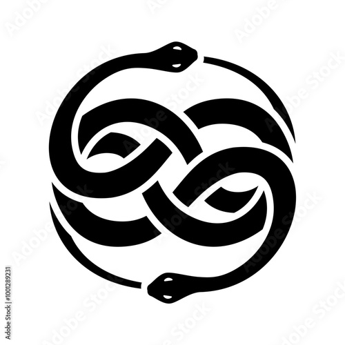 Two Snakes Eating Each Other, Twin Universe Symbol. Tatto Idea Illustration.