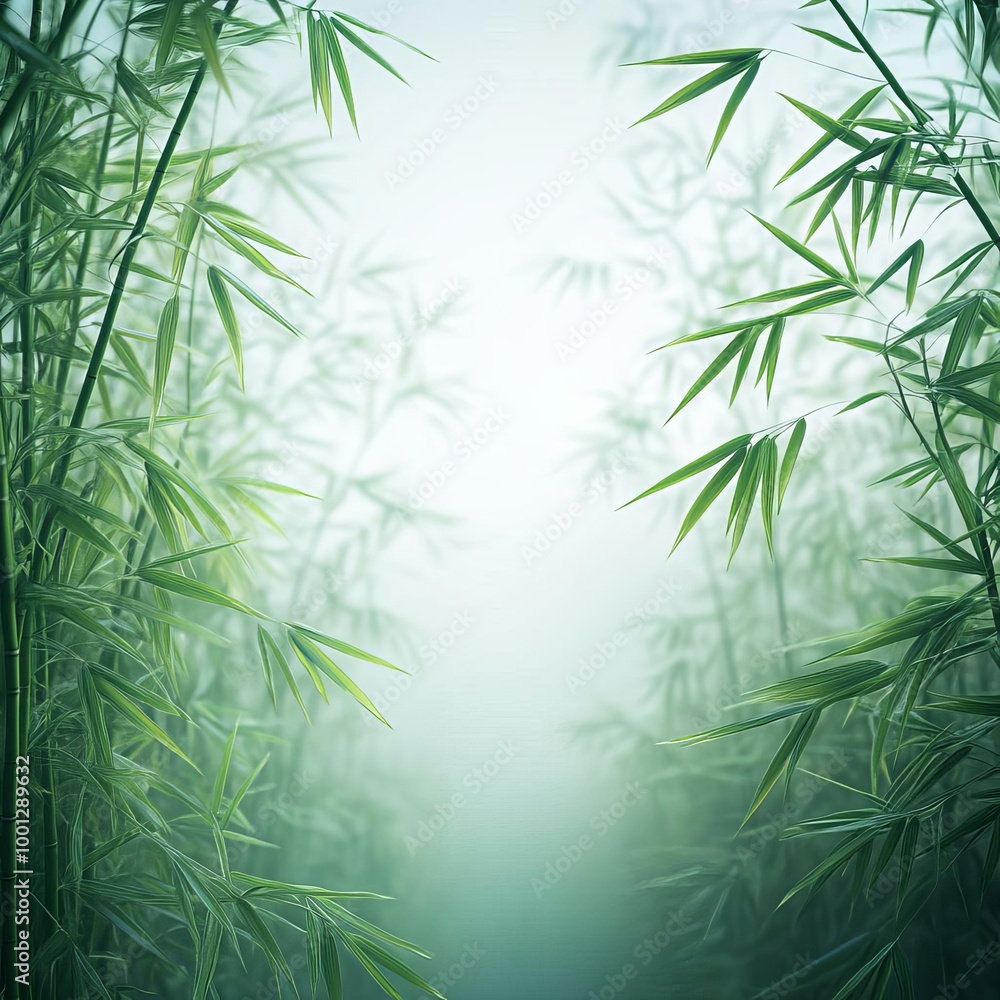 Bamboo forest, dense fog, zen atmosphere, 3D illustration Bamboo forest, dense fog, zen atmosphere, 3D illustration