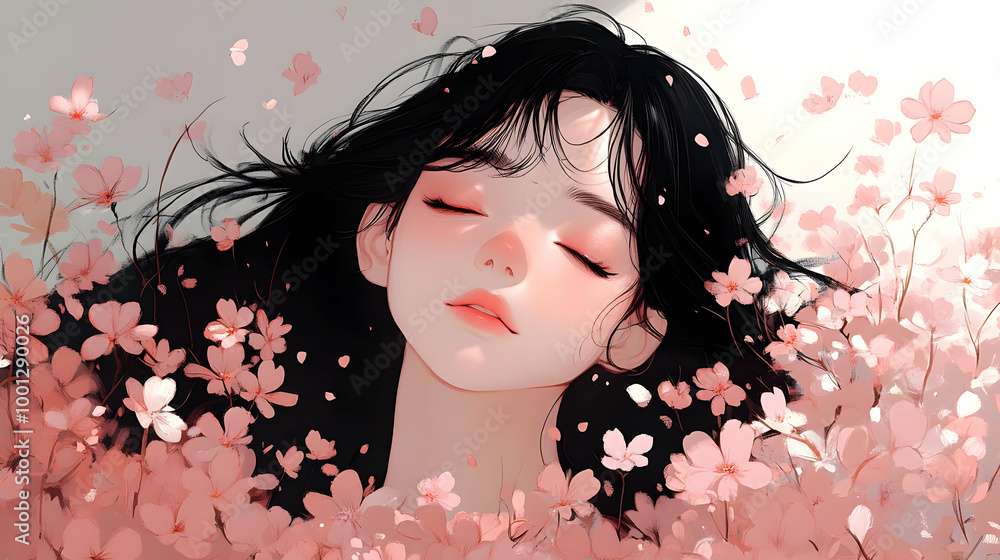 Dreamy Girl in a Field of Blossoms, Tranquility in Nature, Soft Pastel Colors, Digital Art, Anime Style, Beautiful Girl, Flower Petals Falling Dreamy Girl in a Field of Blossoms, Tranquility in Nature, Soft Pastel Colors, Digital Art, Anime Style, Beautiful Girl, Flower Petals Falling
