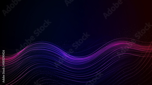 Abstract Neon Pink and Purple Waves with Flowing Particles on Dark Background
