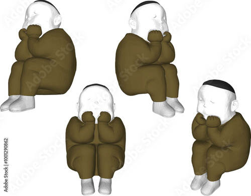 Vector sketch illustration silhouette design image of a fat little boy sitting daydreaming