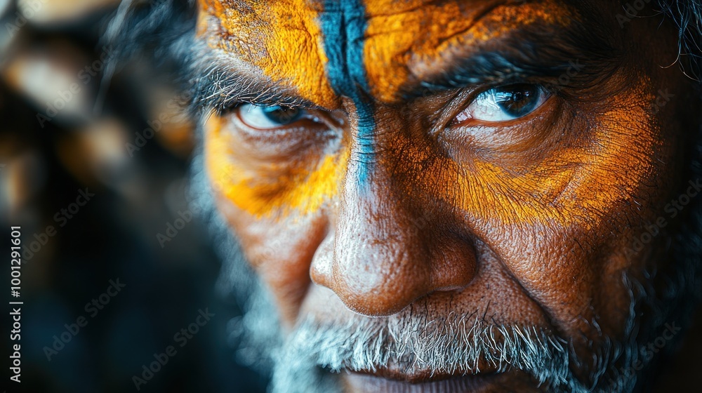 Close-up portrait of a person with traditional face paint. Close-up portrait of a person with traditional face paint.