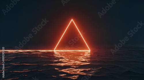 Neon Triangle Shape Above Rippling Water Abstract Minimalist Background