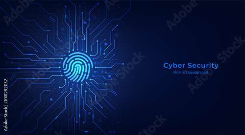 Fingerprint on circuit board. Privacy secure system and network protection technology. Cyber security technology futuristic background. Vector illustration design for banner and template.
