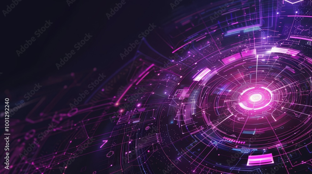 Obraz premium Abstract digital technology background with glowing purple and pink elements.