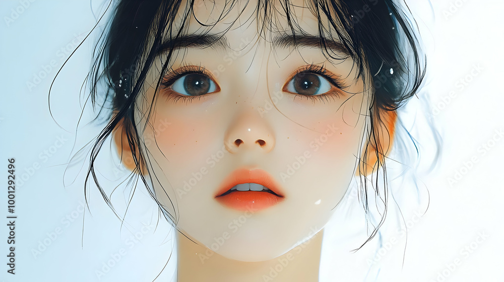 Anime Girl with Brown Eyes and Red Lips, Digital Art Anime Girl with Brown Eyes and Red Lips, Digital Art