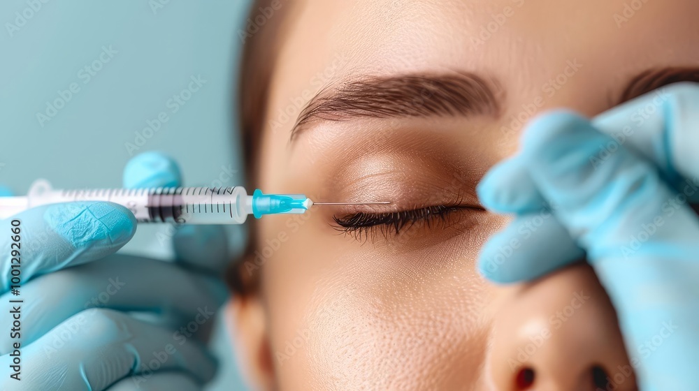 A young woman receives facial filler injections at a beauty clinic, emphasizing cosmetic treatment with copy space A young woman receives facial filler injections at a beauty clinic, emphasizing cosmetic treatment with copy space