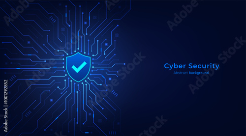 Shield on circuit board. Secure system and network protection technology concept. Cyber security technology futuristic background. Vector illustration design for banner and template.