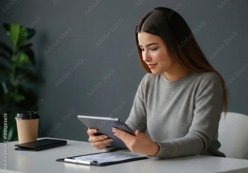 Woman Working On Tablet In Office Woman Working On Tablet In Office