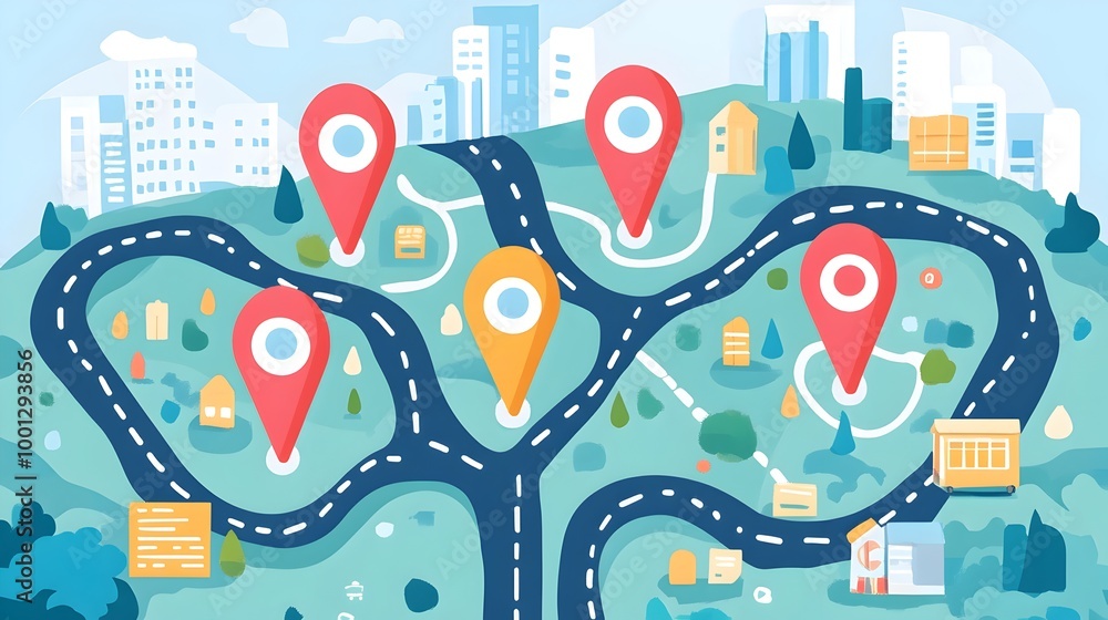 City Map Navigation Pins and Pointers for Urban Travel and City Map Navigation Pins and Pointers for Urban Travel and
