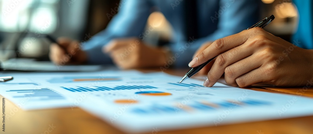 A close-up of hands analyzing charts and reports, indicating a focus on data analysis and decision-making in a business environment. A close-up of hands analyzing charts and reports, indicating a focus on data analysis and decision-making in a business environment.