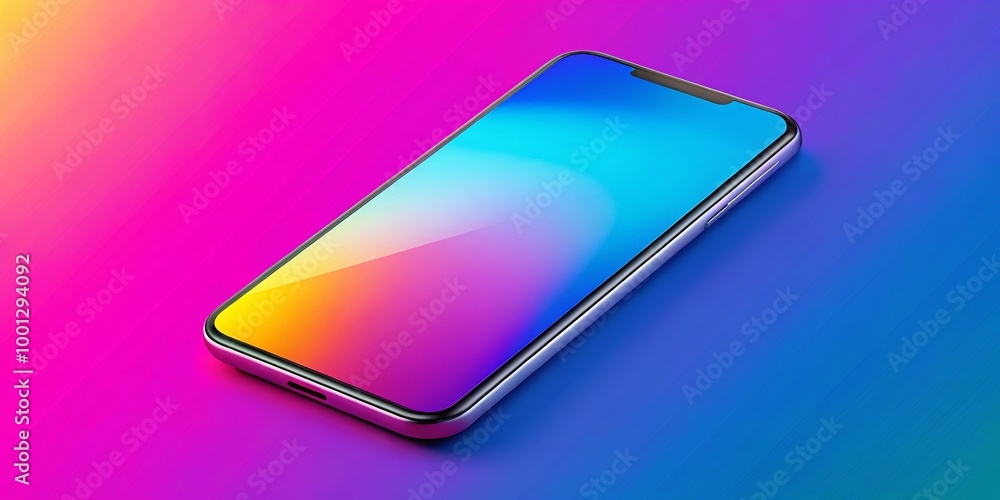 Vibrant gradient hues of pink, blue, and yellow merge seamlessly on a sleek smartphone screen, perfect for modern Vibrant gradient hues of pink, blue, and yellow merge seamlessly on a sleek smartphone screen, perfect for modern