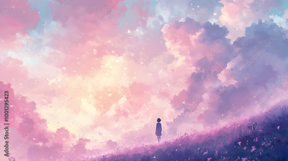 Dreamy Sky, Serene Clouds, and a Silhouette Standing Tall Dreamy Sky, Serene Clouds, and a Silhouette Standing Tall