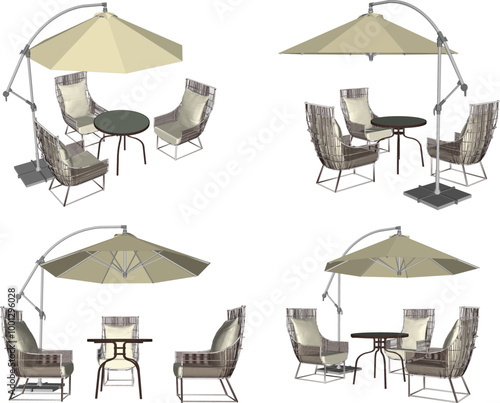 Vector sketch illustration silhouette design image of garden table chair with umbrella roof for family discussion