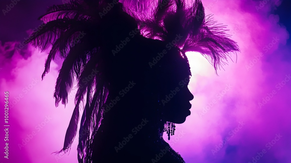 Fototapeta premium Captivating Silhouetted Woman in Neon Nightclub Atmosphere