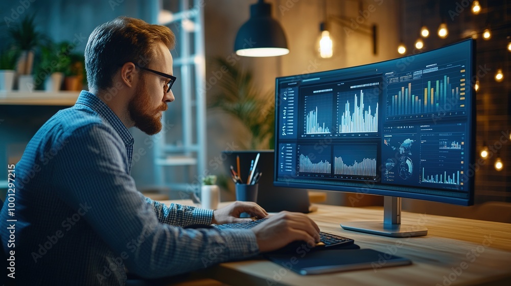 Business Analyst Creating Reports on Computer Business Analyst Creating Reports on Computer