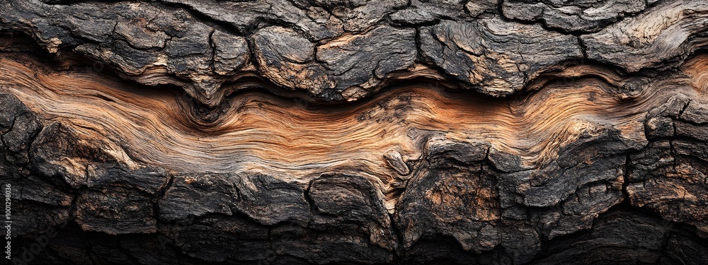 A close-up of an old wood with many visible lines and swirls, wavy resin sheets A close-up of an old wood with many visible lines and swirls, wavy resin sheets